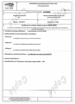 Dernier certificat de contrôle